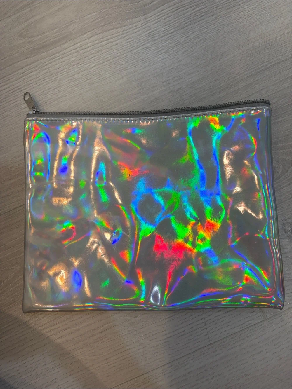 Iridescent Silver Holographic Zip Pouch - Women Bags